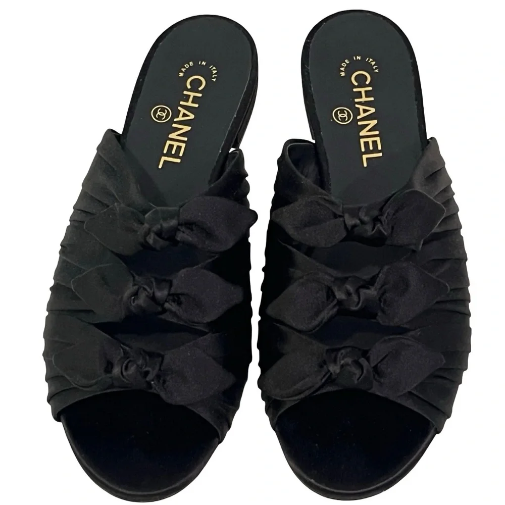 NWT Chanel Knotted Black Satin Mule Flat Slide Size EU 39.5/ US 9 MSRP $950 - Picture 5 of 12